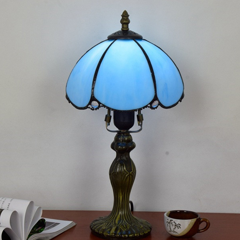 European simple blue table lamp hotel bar bedroom bedside small desk lamps Tiffany retro stained glass lights TF071