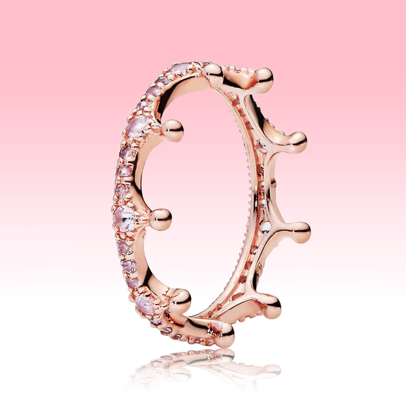 Pink Sparkling Crown Ring 18K Rose gold plated Wedding Jewelry for Pandora 925 Silver CZ diamond Wedding Rings Original box for Women 
Pink Sparkling Crown Ring 18K Rose gold plated Wedding Jewelry for Pandora 925 Silver CZ diamond Wedding Rings Original box for Women