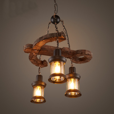 American industrial style vintage loft ship wood chandelier net coffee restaurant bar clothing store arro-boat wood chandelier