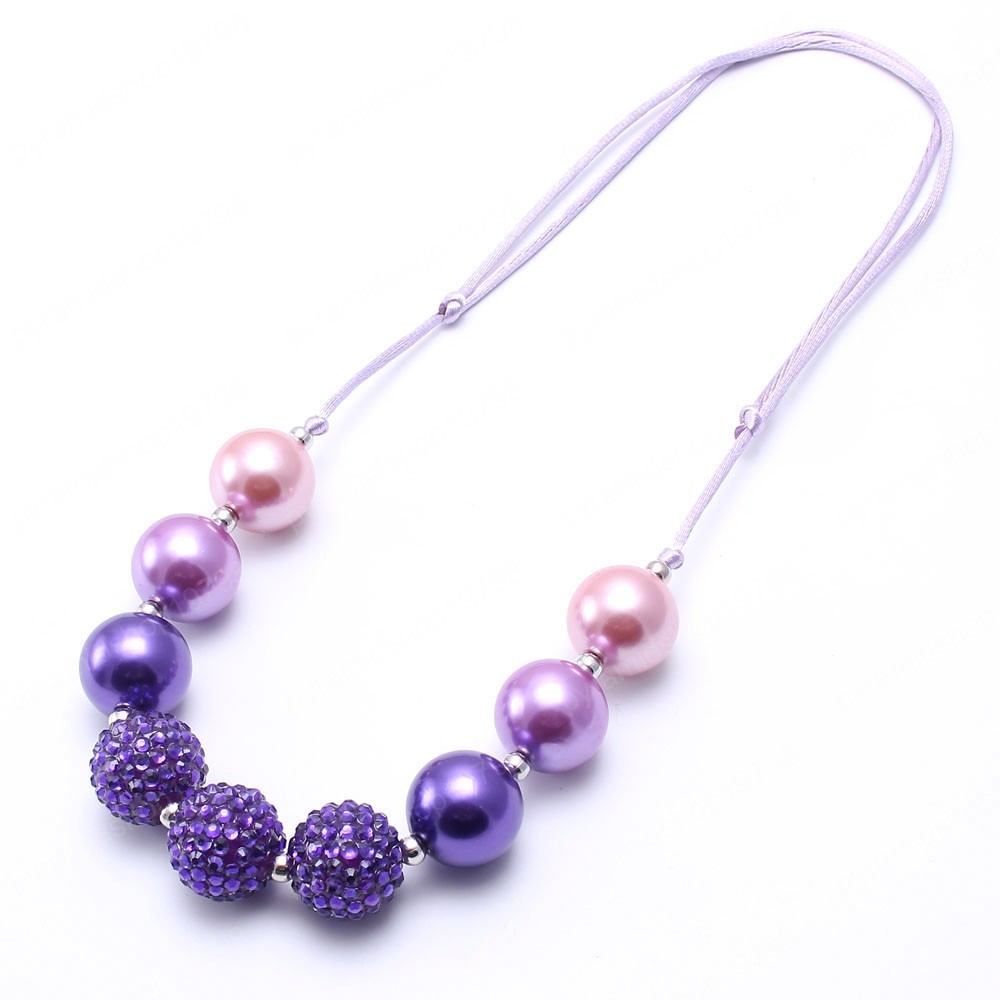 Newest Fashion Pearl Beads Kids Chunky Necklace Adjusted Rope Bubblegum Chunky Beaded Necklace Girls Children Jewelry