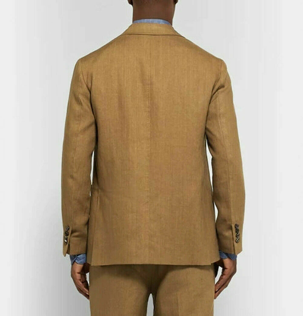 Khaki Men Wedding Suits Double Breasted Peaked Lapel Groom Wear Best Man 2 Pieces Formal Prom Suit(Jacket+Pants)
