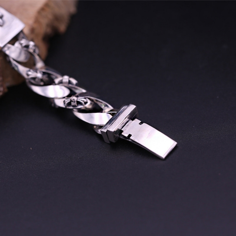 Gothic 925 sterling silver handmade jewelry American European antique silver heart sword thick link chain designer vintage men's bracelets