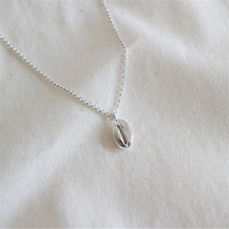 Authentic 925 Sterling Silver Small Geometric Coffe Beans Pendant Necklace For Women Students Silver Tiny Pendants Choker Necklaces