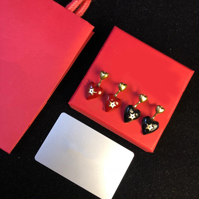 Fashion Brand Lady Stainless Steel Fashion titanium steel gold Oyster sauce red black heart-shaped stars double earring