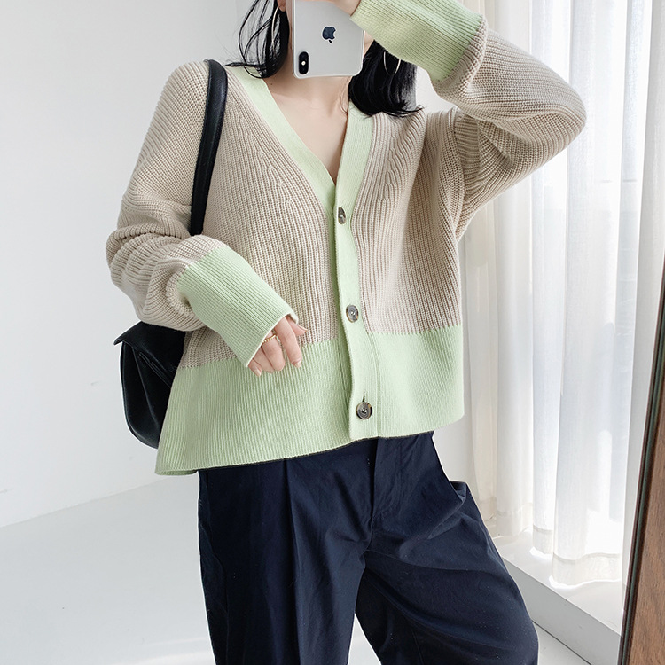 Women V-neck Sweater Knit Cardigan Single Breasted Contrast Color Loose Casual Fashion Coat, B blue
Women V-neck Sweater Knit Cardigan Single Breasted Contrast Color Loose Casual Fashion Coat, B blue
