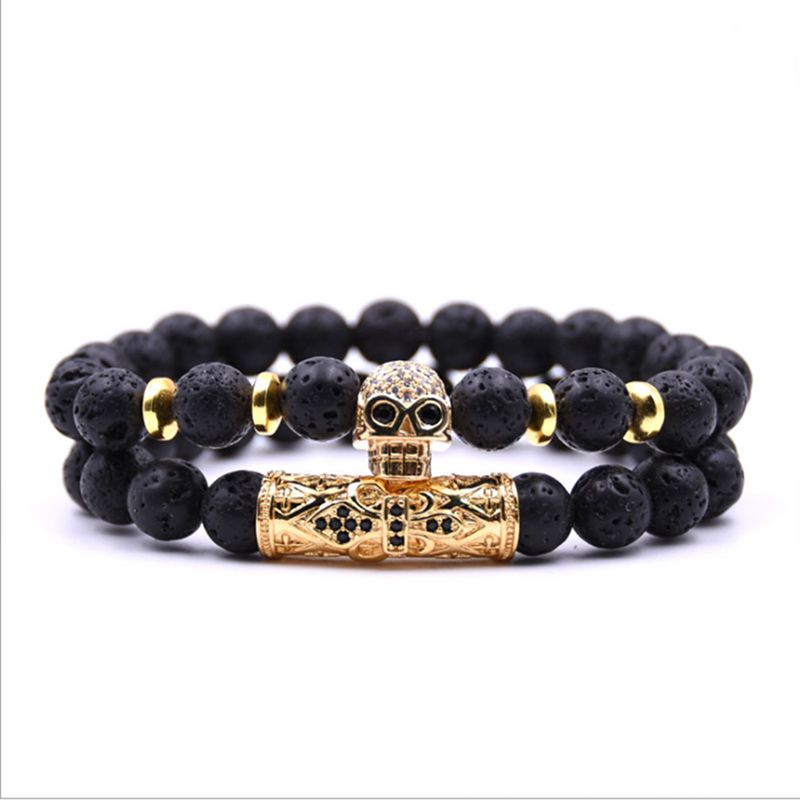 Micro-inlaid zircon skull bracelet set (2) couple 2018 summer perfect fashion birthday bracelet gift