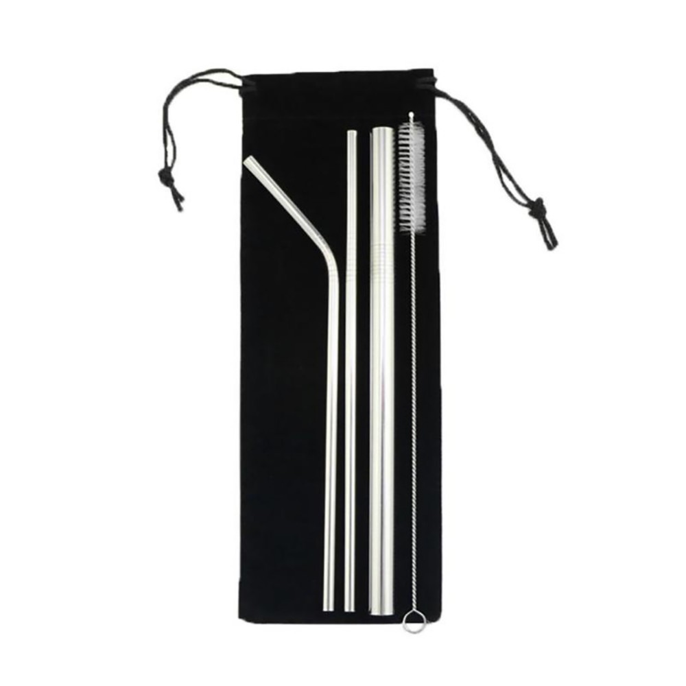 5pcs Eco Friendly Reusable Straw 304 Stainless Steel Straw Metal Drinking Straws Set with Brush & Bag