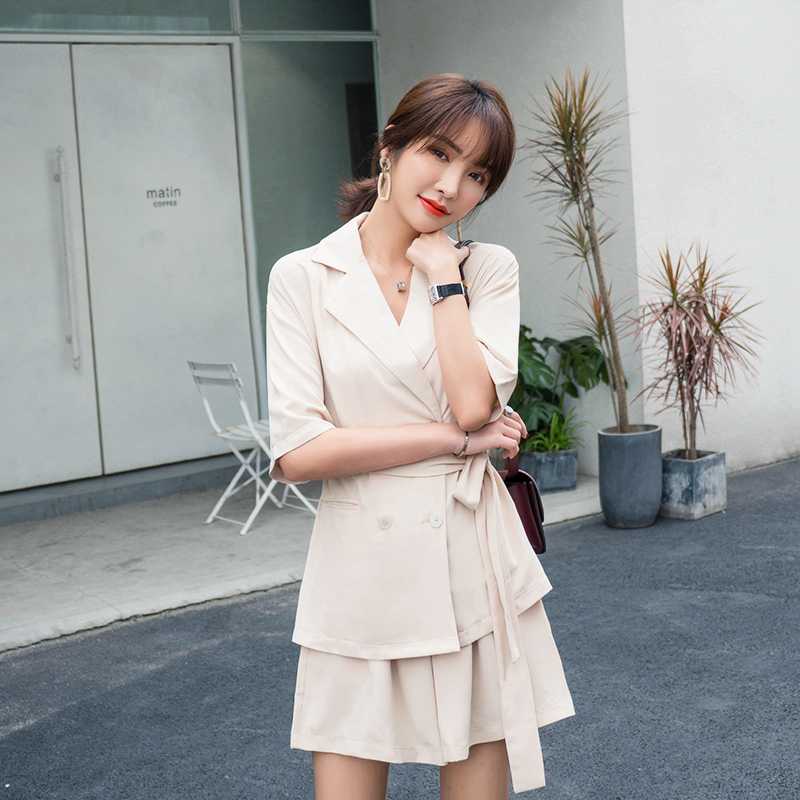 Elegant Office Ladies Pant Suit Women Summer 2 Pieces Set Lace-up Jacket & Loose Shorts 2020 New Female Short Suits, Blue
Elegant Office Ladies Pant Suit Women Summer 2 Pieces Set Lace-up Jacket & Loose Shorts 2020 New Female Short Suits, Blue