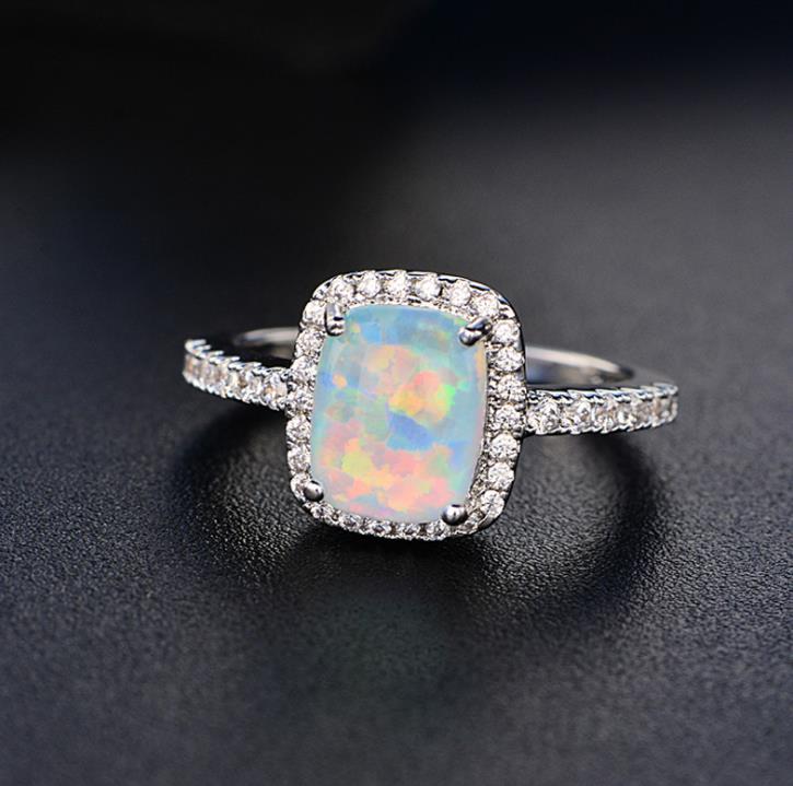 Wholesale-Europe and the United States new simple multicolor opal opal ring fashion big inlaid zircon jewelry