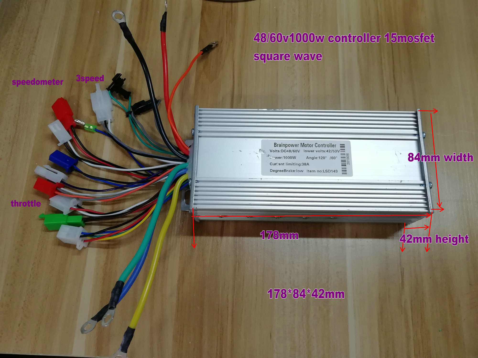 36v48v60v64v800w1000w BLDC Motor Controller 15mosfet With Ebs 3Speed Reverse For Electric Bike Tricycle Pedicab Trike Pedal Scooter
36v48v60v64v800w1000w BLDC Motor Controller 15mosfet With Ebs 3Speed Reverse For Electric Bike Tricycle Pedicab Trike Pedal Scooter