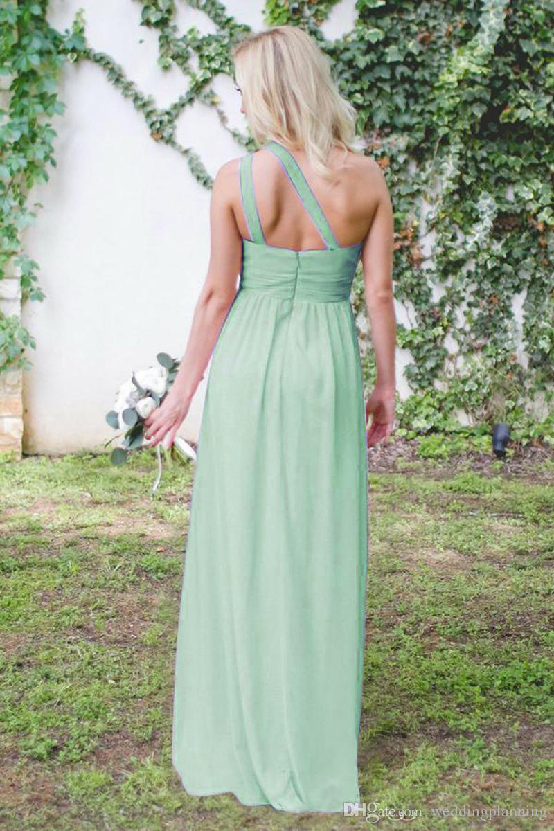 New Simple Chiffon Bridesmaid Dresses Long One Shoulder Pleated A Line Wedding Guest Dress Plus Size Country Maid of Honor Gowns