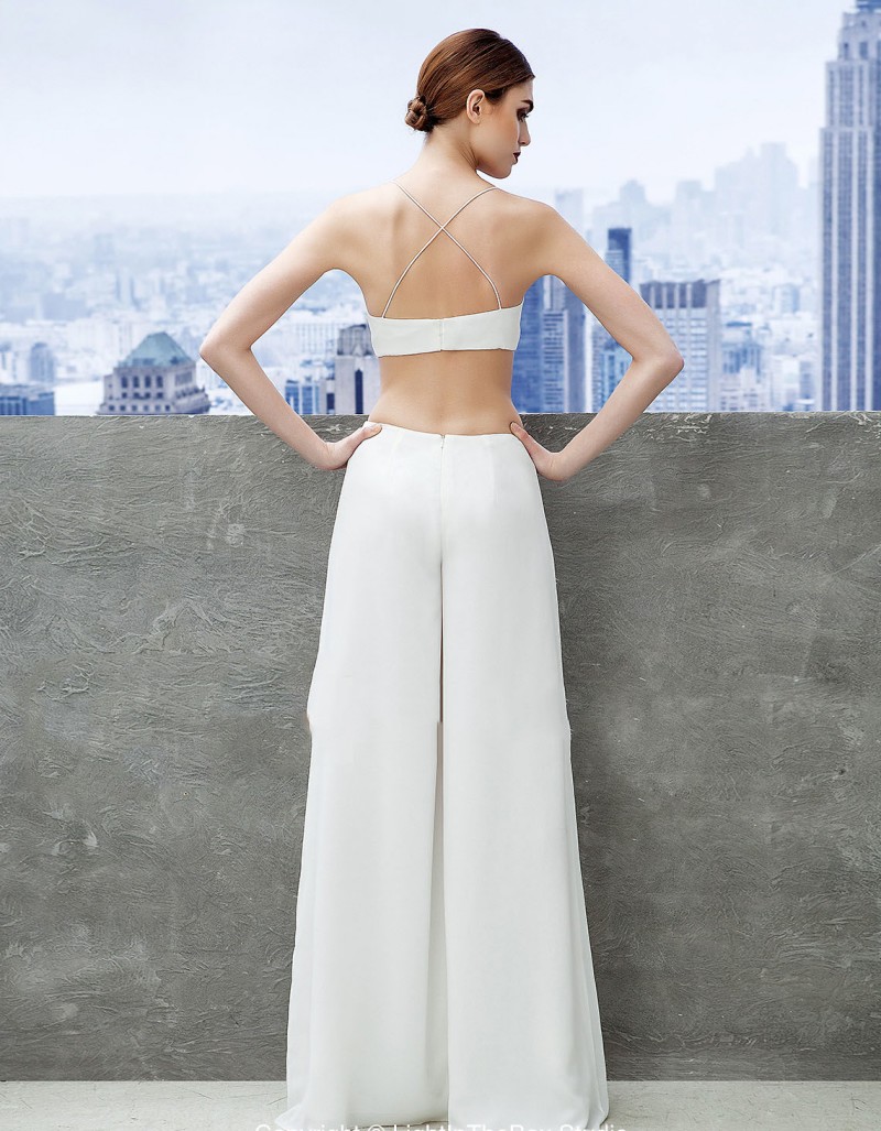 Sexy Spaghetti Women Jumpsuits Prom Dresses Cutaway Sides Chiffon Party Cocktail Dress Robes De Soirée Cheap Evening Dresses