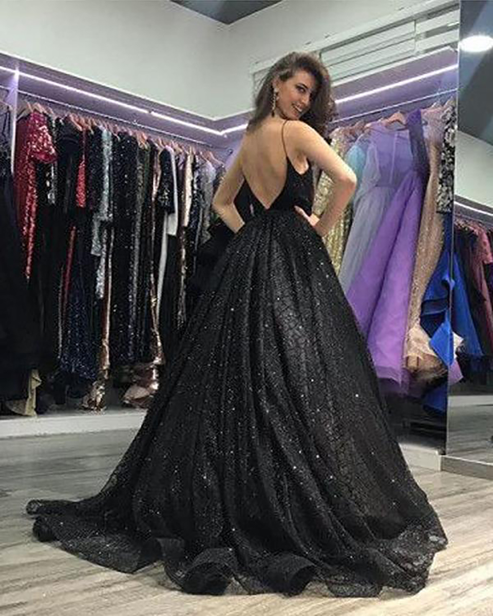 Robe De Soiree Evening Dress Sequins V-Neck Elegant Long Formal Dress Spaghetti Straps Side Slit Vestido De Festa Abiye