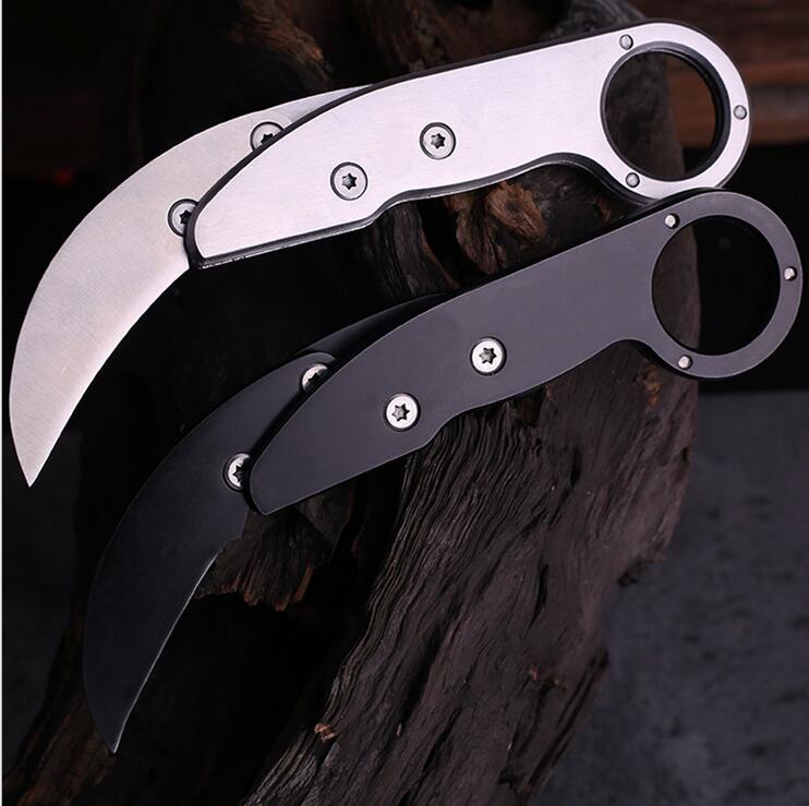 Top Quality 2 Handles Colors Karambit Claw Knife 440C Black / Satin Blade Stainless knife Steel Handle EDC Pocket Knives Gift Knife