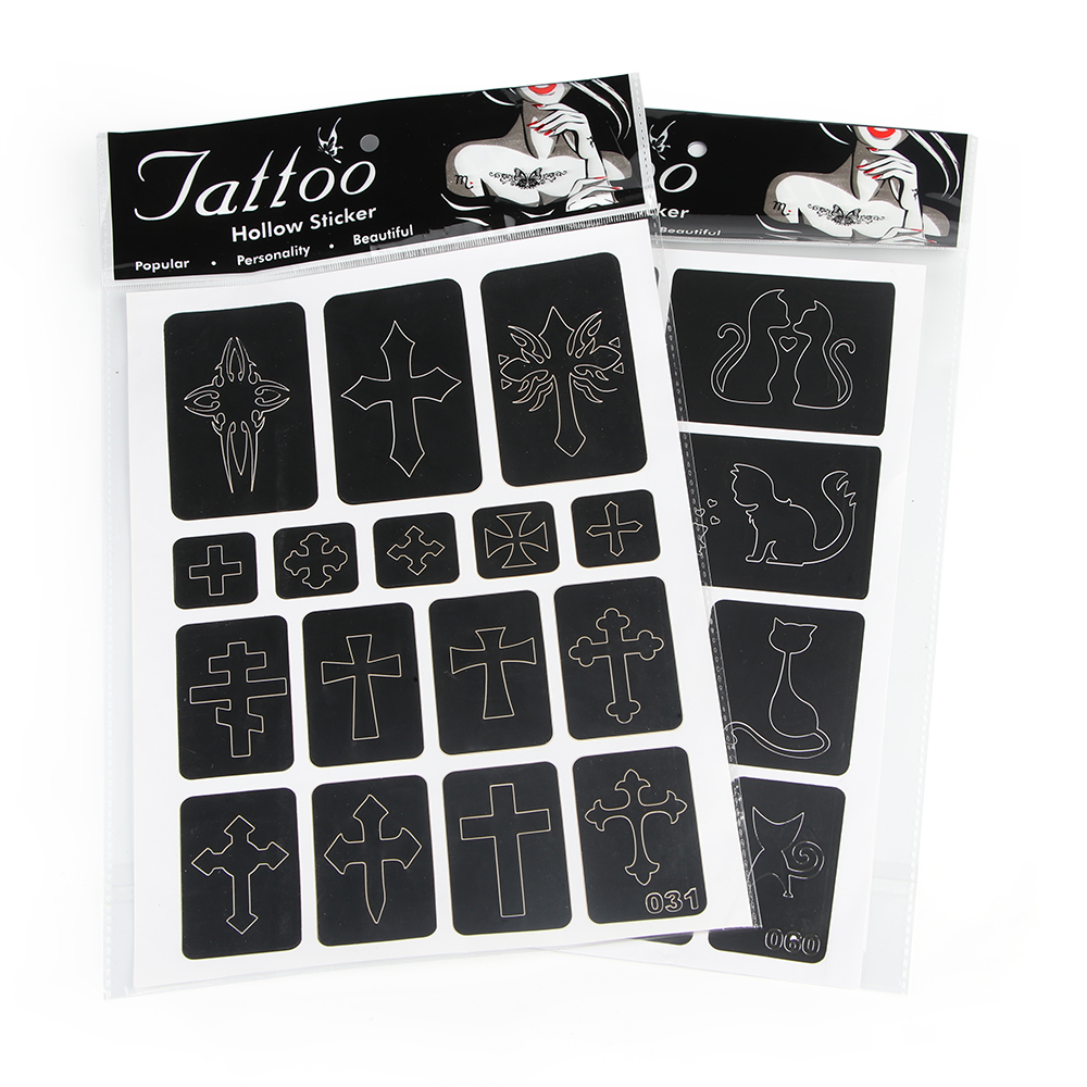 5 Pcs Cats Cross Style Hollow Tattoo Template Cartoon Airbrush Body Art Tattoo Stencil Woman Girl Kids Drawing Template