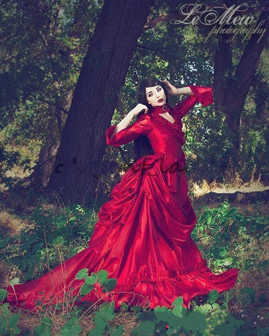 Vintage Mina Dracula Victorian Bustle Occasion Prom Dresses 2019 Halloween Gothic ruffles train plus size Formal Taffeta Evening Dress
