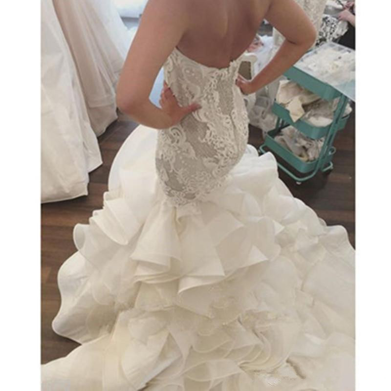 luxury design ruffles wave organza wedding dresses sweetheart lace long train gorgeous bridal gowns plus marriage dress robe de mariee