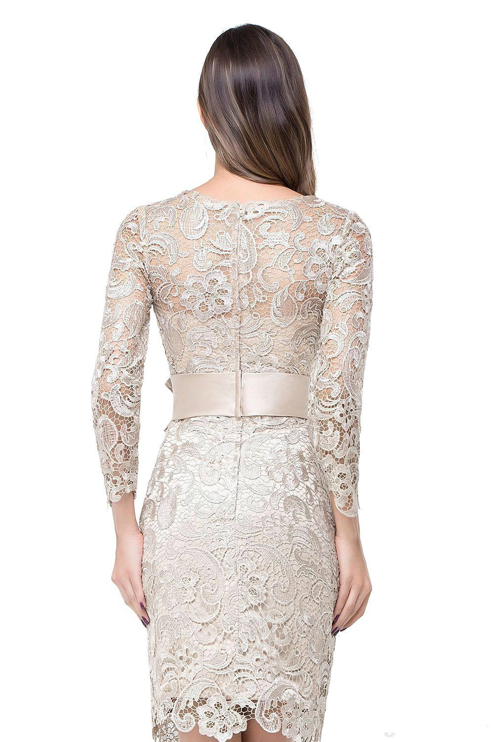 Modern Short Knee Length Mother Dresses Sheath Bodycon Long Sleeves Lace Groom Mother Dress With Sash Madre dei vestiti della sposa 2019