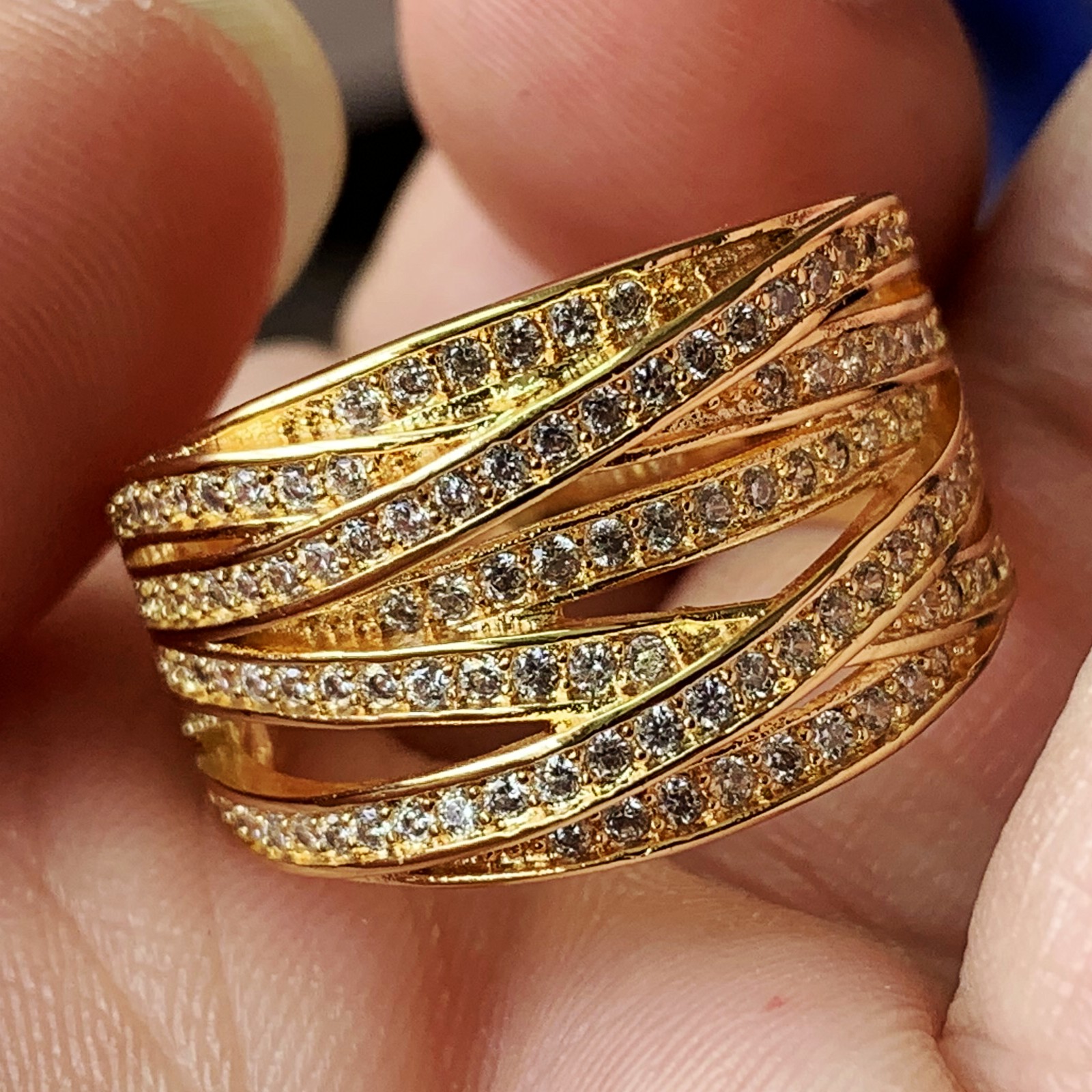 Size 6-10 Luxury Jewelry 10KT Gold Fill Cross Ring Pave White Sapphire CZ Diamond Party Eternity Wedding Engagement Band Ring for Women Gift