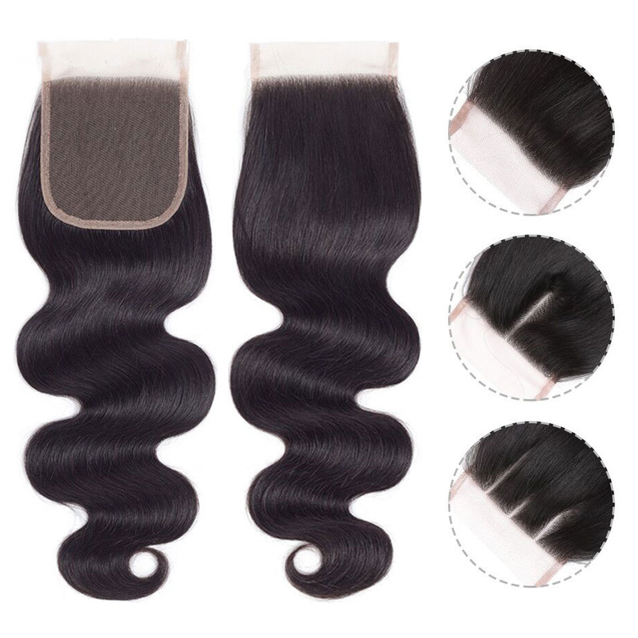 6*6 Straight Bodywave Deep Wave Lace Closure Bleached Knots Brazilian Human Hair Closure Free Middle 3 Part 100% Virgin Hair
