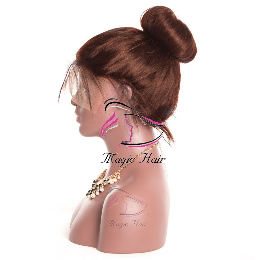 #4 Brown Color 4x4 Straight Lace Closure Brazilian Human Hair Wig 130 % 150 % density 8inch To 26inch