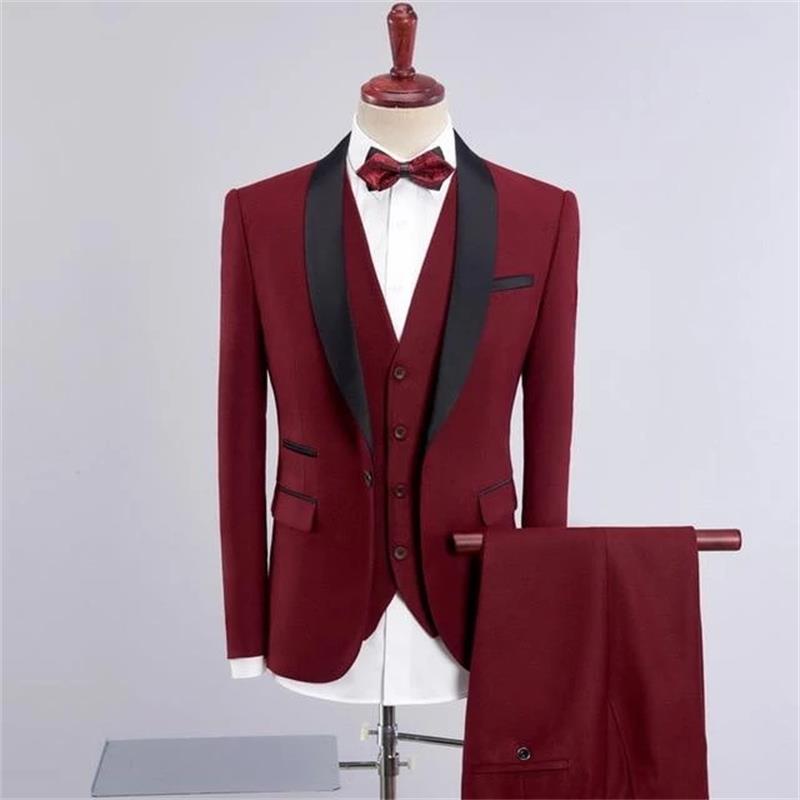 2020 Handsome Slim Fit Three Piece Wedding Suits Shawl Lapel Groom Suit Custom Made Wedding Tuxedos For Men