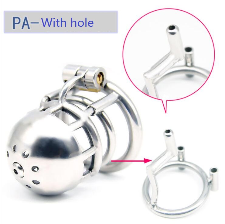 New 316 Stainless Steel Male PA Puncture Lock With Hole Cock Cage Chastity Device Penis Ring Adult Bondage Sex Toy Kidding Zone Br