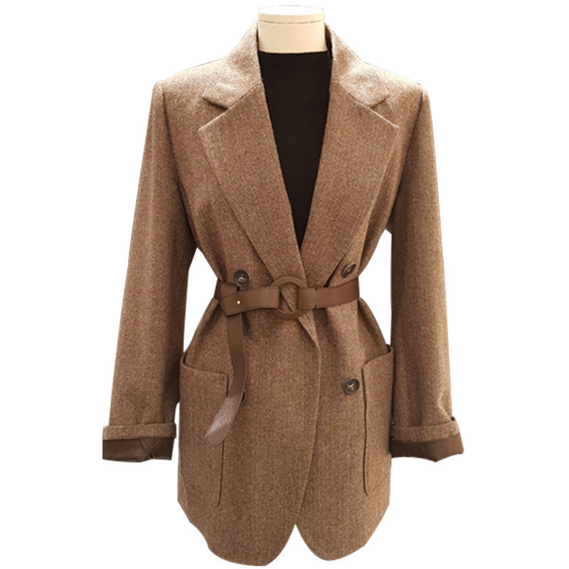 Women Blazers and Jackets Spring and Autumn New Fashion Woolen Suit Belt Korean Version of The Jacket Woman, Brown
Women Blazers and Jackets Spring and Autumn New Fashion Woolen Suit Belt Korean Version of The Jacket Woman, Brown