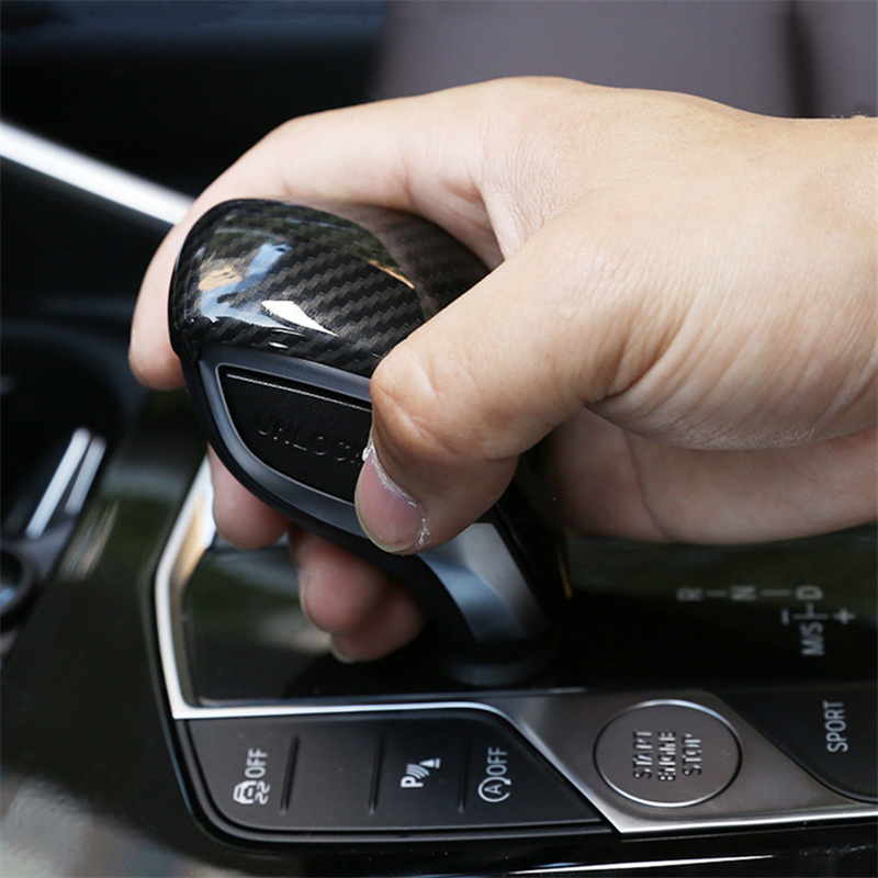 Carbon Fiber Style Gear Shift Handle Sleeve Button Cover Sticker For BMW 3 Series G20 G28 ABS Interior Accessories7810090