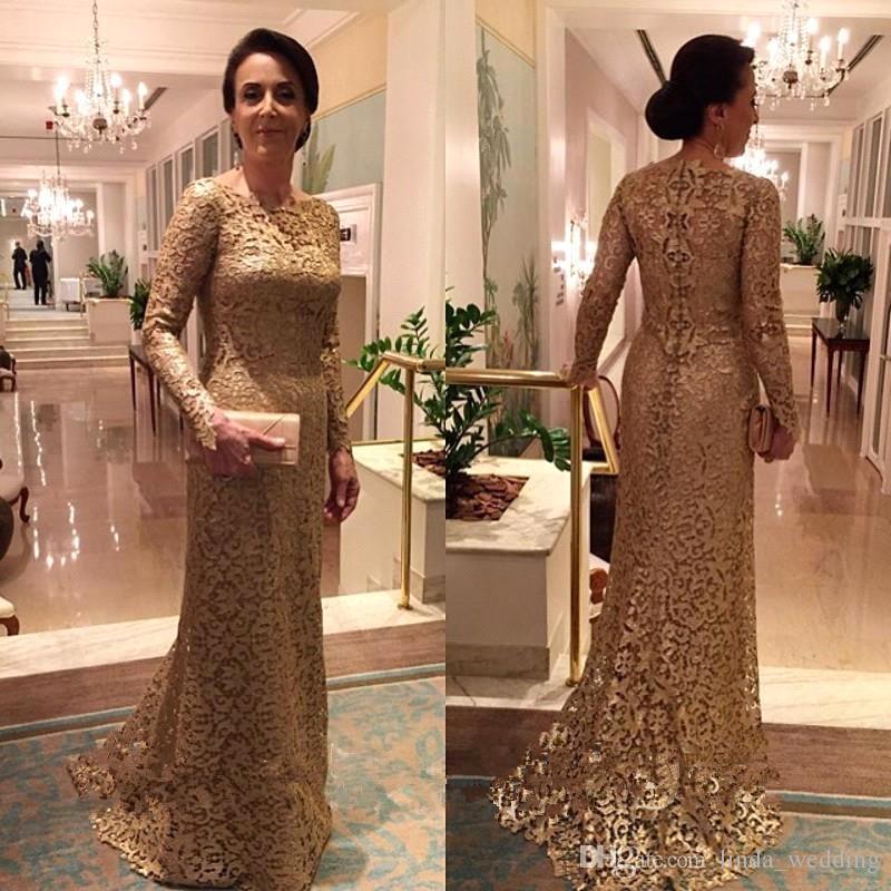 2019 Elegant Vintage Long Sleeves Mother of the Bride Dresses Lace Formal Godmother Women Wear Evening Wedding Party Guests Dress Plus Size