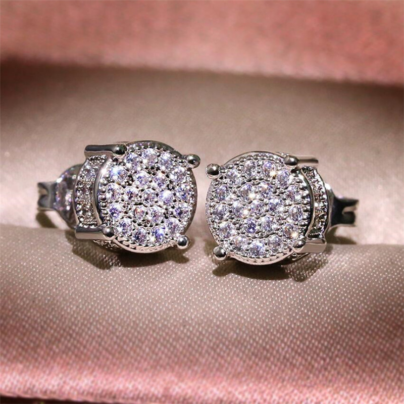 Hip Hop New Arrival Top Sell Vintage Jewelry 925 Sterling Silver&Gold Fill Pave White Sapphire CZ Diamond Party Women Stud Earring Gift