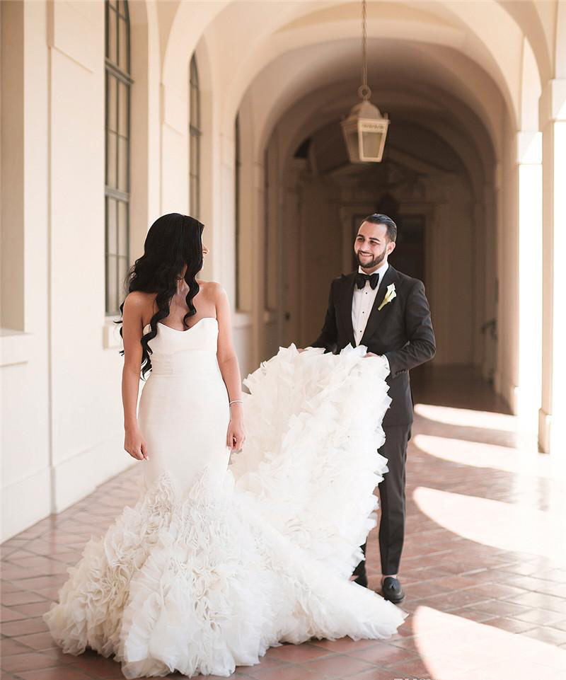 New Arrival Wedding Dress Mermaid Sweetheart Cascading Ruffles Garden Country Church Bride Bridal Gown Custom Made Plus Size