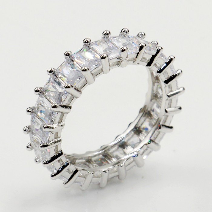 US Size 5-10 Top Selling Vintage Fashion Jewelry 925 Sterling Silver Emerald Cut White Topaz CZ Diamond Gemstones Women Wedding Band Ring