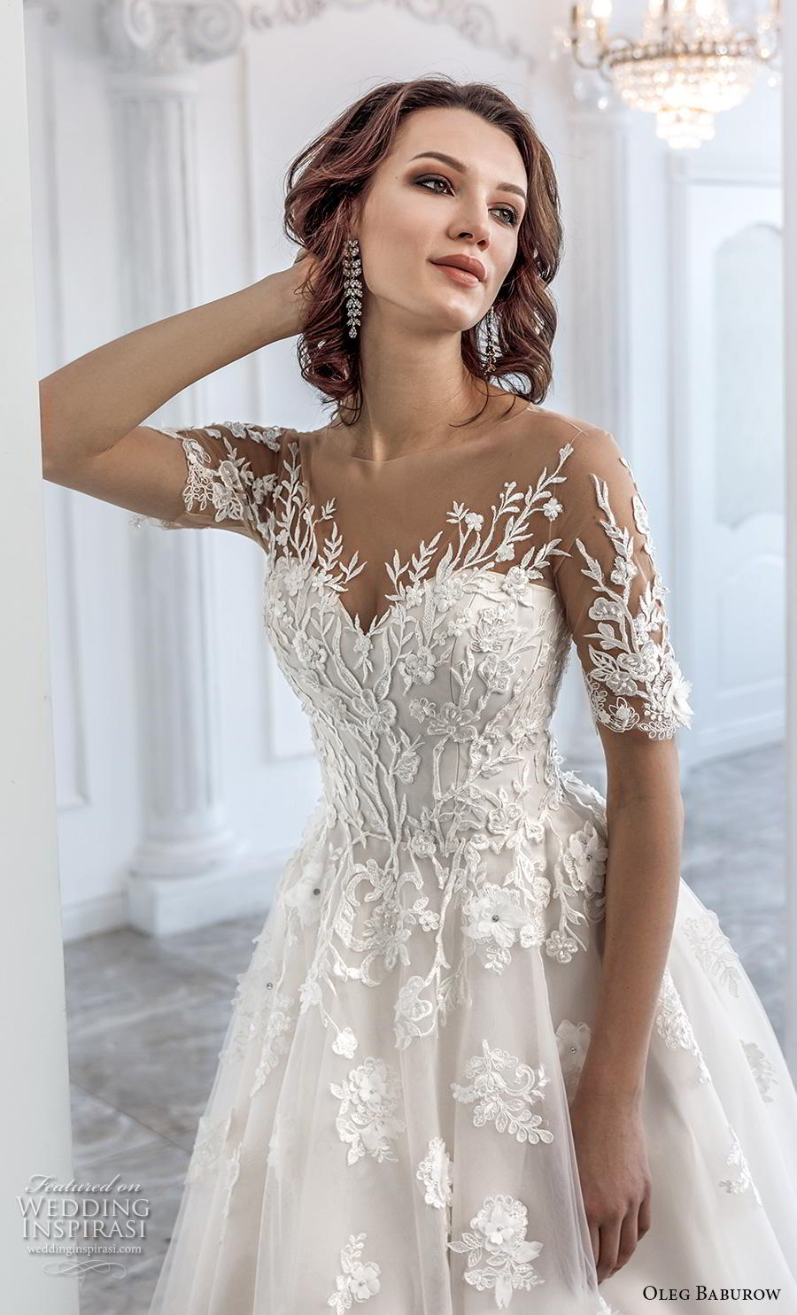 oleg baburow wedding dresses short sleeves lace appliques tulle plus size bridal gowns beach bohemian robe de marie