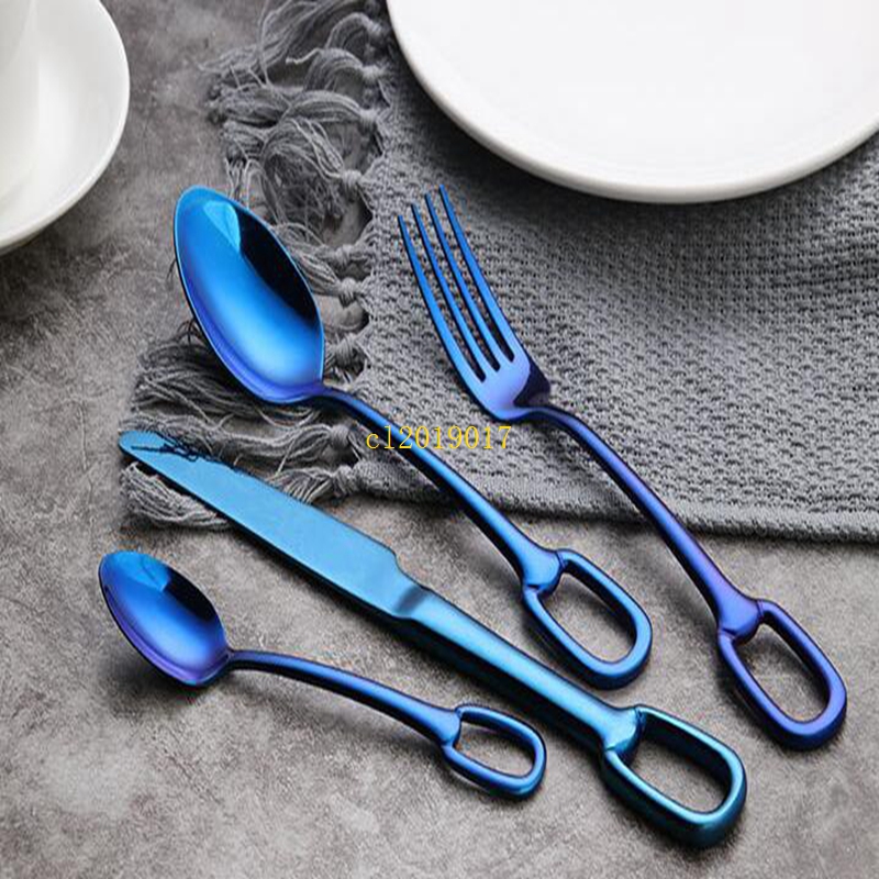 free shipping 10set Creative Nordic 304 stainless steel tableware set hanging hole series knife fork spoon practical Western tableware set o