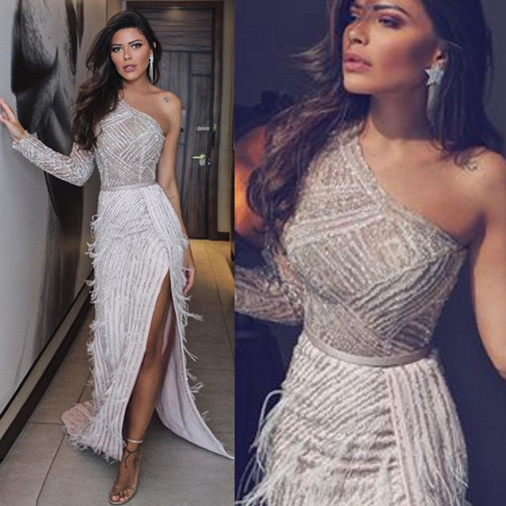 Luxury Prom Dresses One Shoulder High Side Split Lace Appliques Feather Evening Gowns Custom Made Sweep Train Formal Party Wear, Hunter green
Luxury Prom Dresses One Shoulder High Side Split Lace Appliques Feather Evening Gowns Custom Made Sweep Train Formal Party Wear, Hunter green