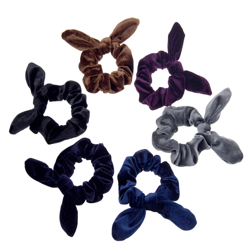 Rabbit Ears Hairbands Velvet Elastic Hair Ropes Solid Bow Hair Band Ponytail Holder Girls Scrunchy Hair Accesories 15 Colors DW4642