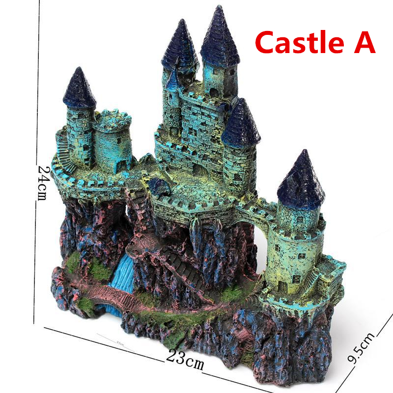 Artificial Aquarium Castle Decoration Ancient Tower Ornament Fish Tank Rock Cave For Fish Shrimp Hiding Decorative Marbles