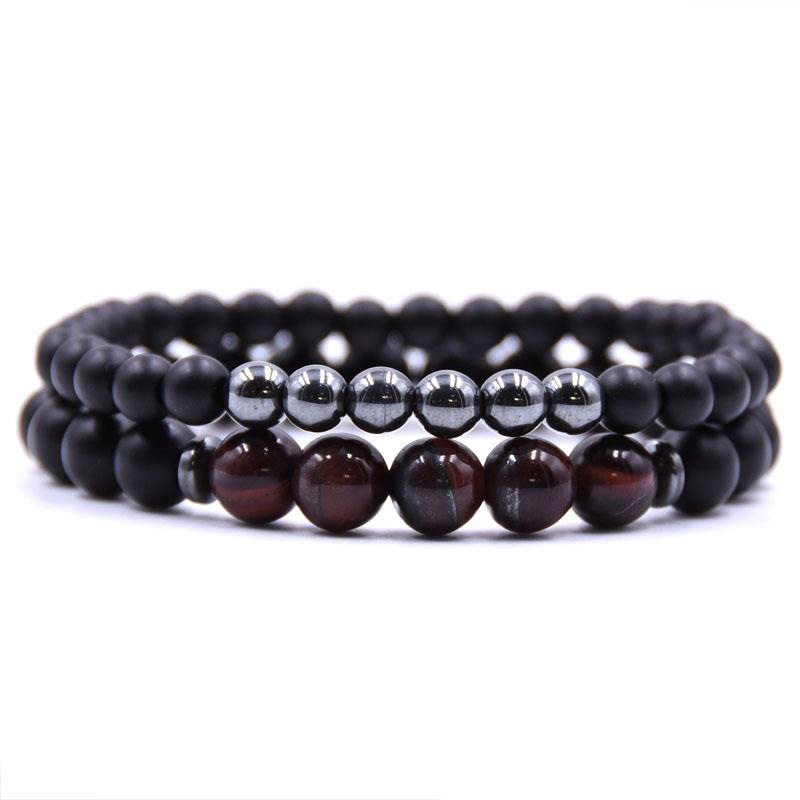 2PCS/Set Natural Stone Bracelets 8MM Tiger Eye Elastic Energy Stone Couple Charms Bracelet Women Men Fashion Jewelry Gift 5 Styles