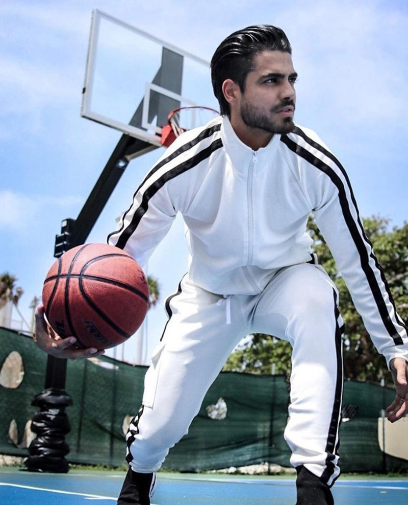 Men's sportswear fashion striped cardigan jacket + sports pants Sports suit men's Chinese collar casual training track suits