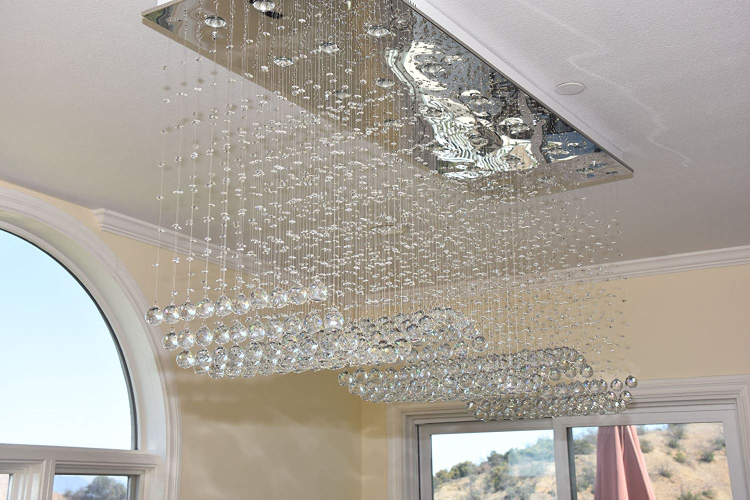 Contemporary Rectangle Crystal Chandelier Lighting Raindrop Flush Ceiling Light Fixture for Dining Room Lobby Kitchen Island