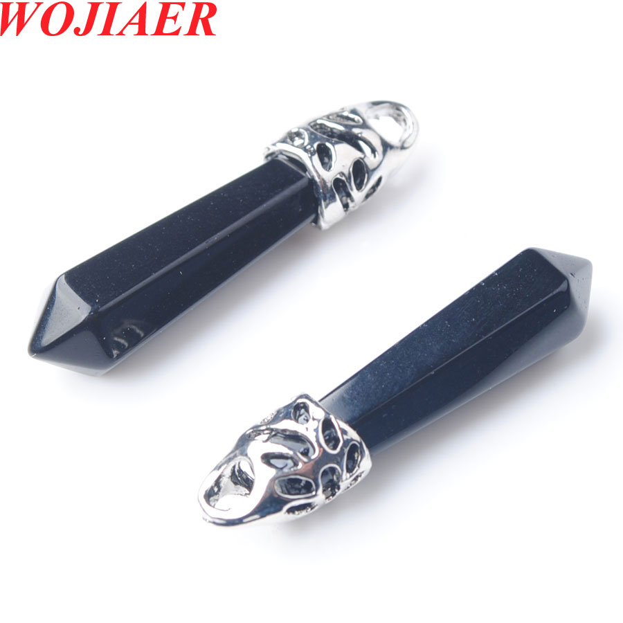 WOJIAER Natural Agate Hexagonal Gem Stone Silver Plated Charms Pendant Findings For Jewelry Making Necklace Long Earrings DIY DBZ900
