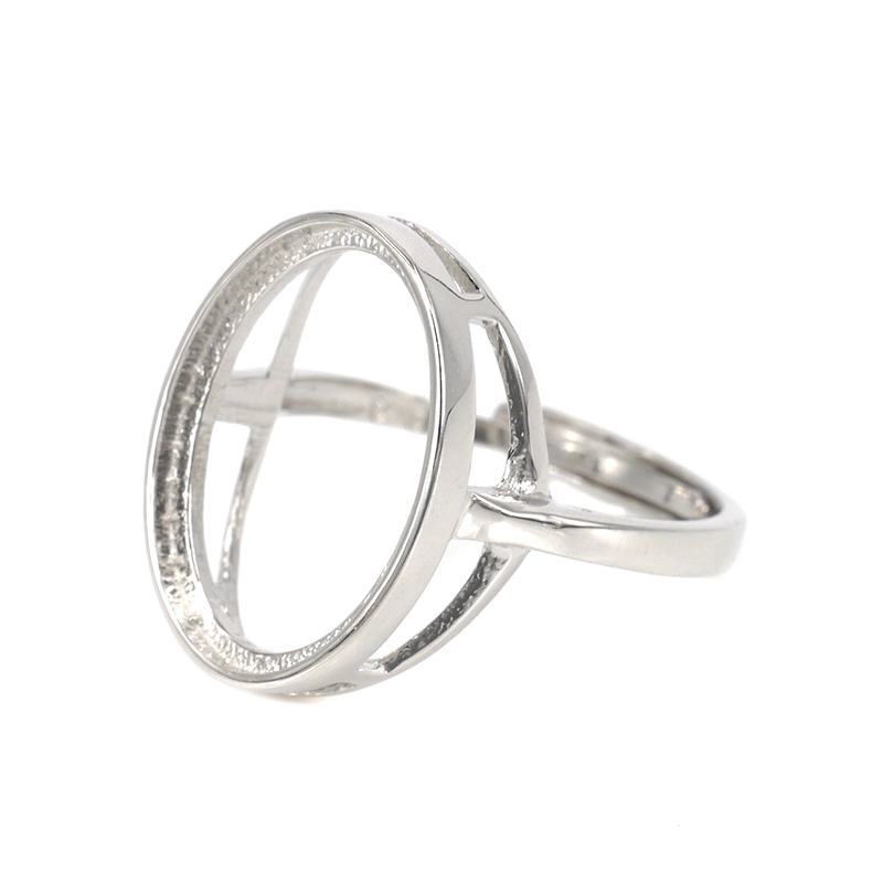 925 Sterling Silver Women 13x18mm Oval Cabochon Semi Mount Engagement Wedding Ring White Gold Color Wholesale