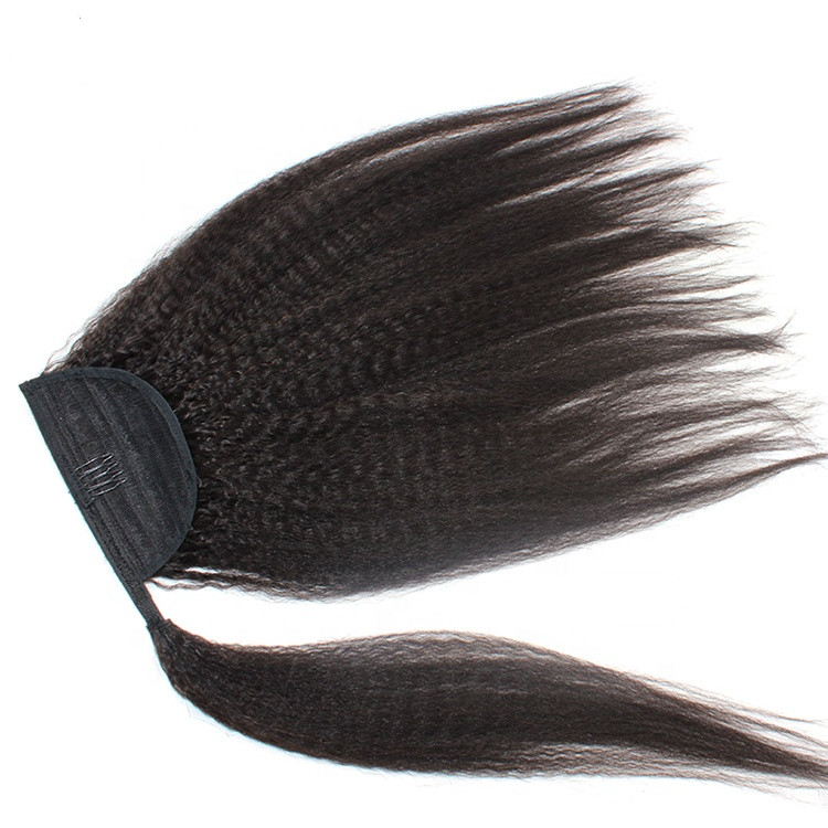 Afro Kinky Straight Human For Women Natural Black Color Virgin Brazilian Wrap Around Ponytail Hair Extensions 120G