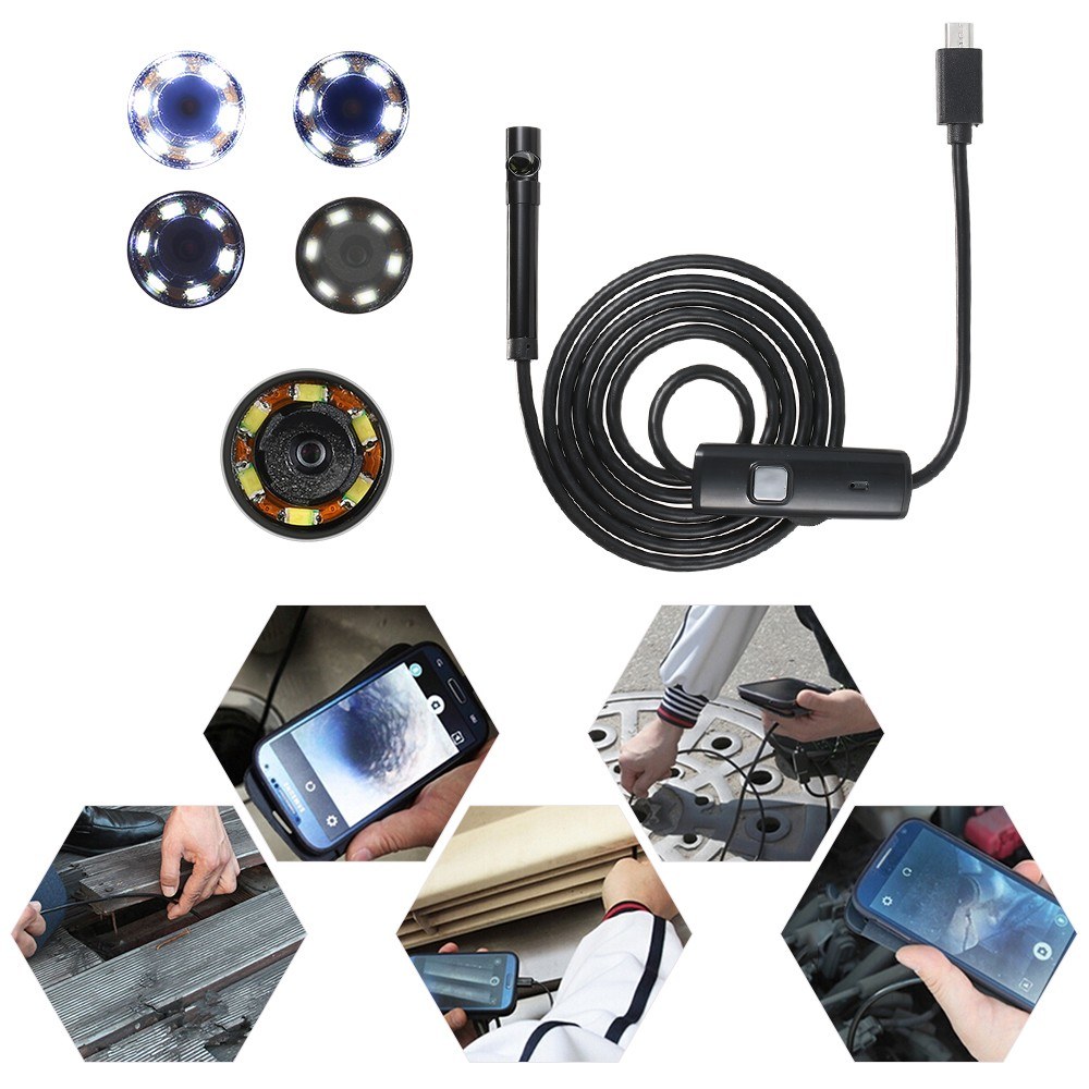 7MM Endoscope Camera USB Mini Waterproof 0.5-10M Hard Soft Cable Snake Tube Inspection Borescope Cameras For Android Smartphone Loptop PC Notebook 6 L