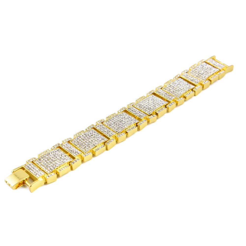 New Fashion Stainless Steel Bling Full Diamond Gold Silver Black Hip Hop Mens Watch Band Chain Bracelet Rapper Wristband Jewelry for Boys