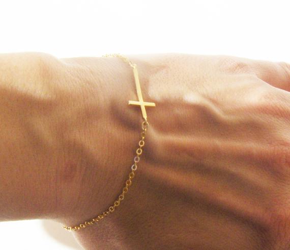 Gold Silver Horizontal Sideways Cross Bracelet Simple Tiny Small Religious Cross Bracelet Cool Faith Christian Cross Bracelets