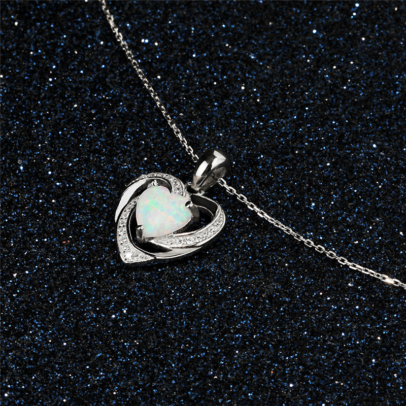 New Fashion Heart Pendant Necklaces For Women 925 Sterling Silver White Heart Opal Necklace With Zircon Wedding Jewelry