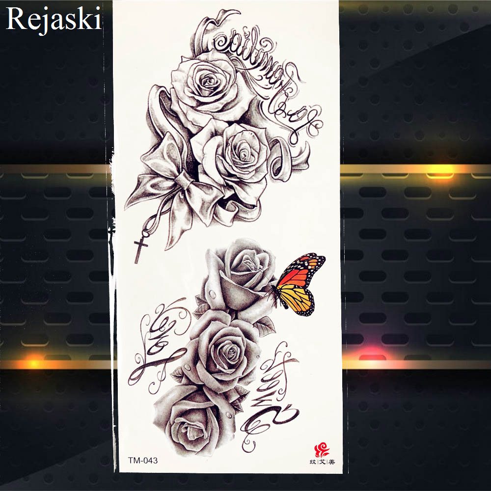 Purple Rose Jewelry Water Transfer Tattoo Stickers Women Body Chest Art Temporary Tattoo Girl Waist Bracelet Flash Tattoos Flower