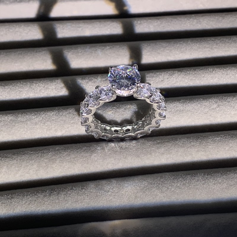 Size 5-10 Jewelry Real Sterg Sier Round Cut White Topaz CZ Dia Gemstones Promise Women Wedding Engagement Band Ring Gift